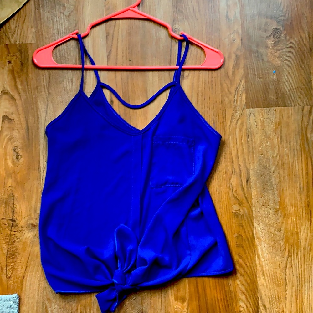 Blue front tie tank top